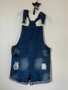 ZENOBIA Women’s Denim Distressed Overall Shorts~ XXL